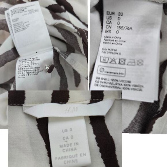 Balloon Long Sleeved Cropped Neck Bow Blouse Size 0 Zebra Print Brown Ivory - Picture 4 of 5